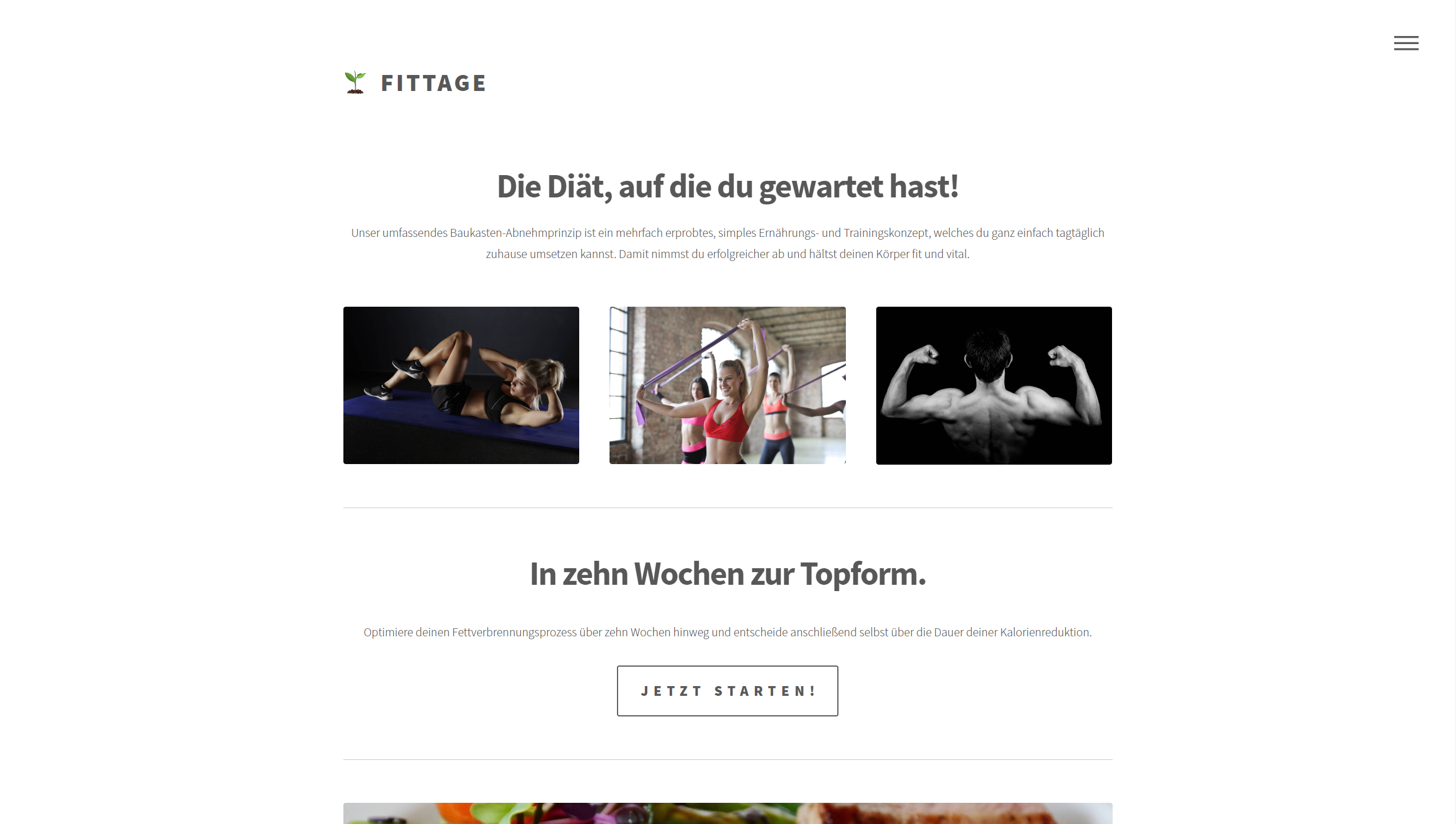 Screenshots der Landingpage