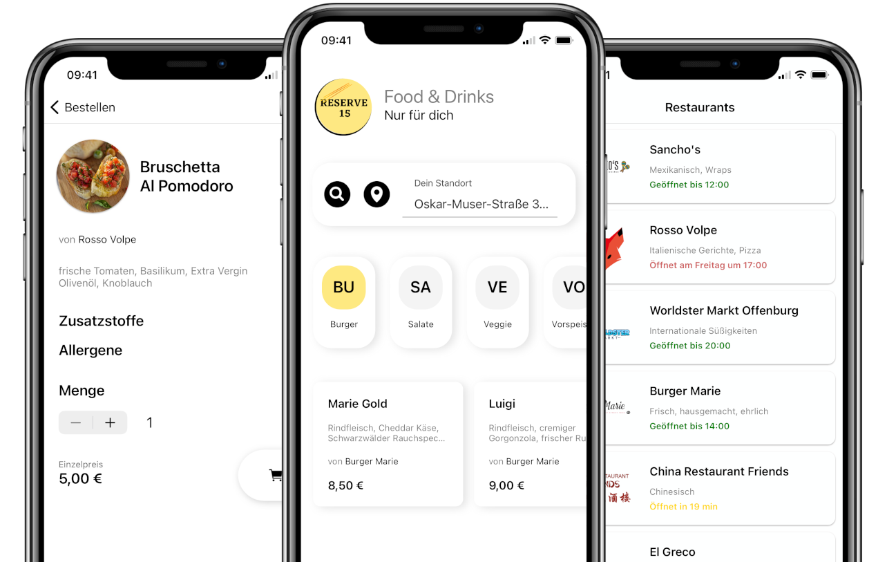 Screenshots der Reserve15-App