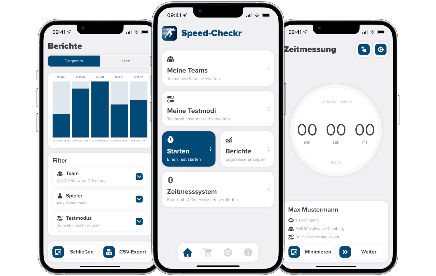 Screenshots der neu entwickelten Speed-Checkr-App